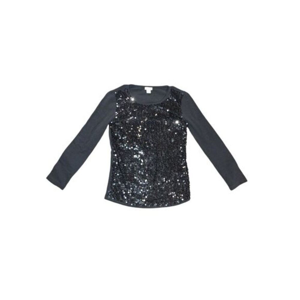 J Crew Womens XXS Black Sequin Long Sleeve‎ Party Holiday Top Holiday Chic